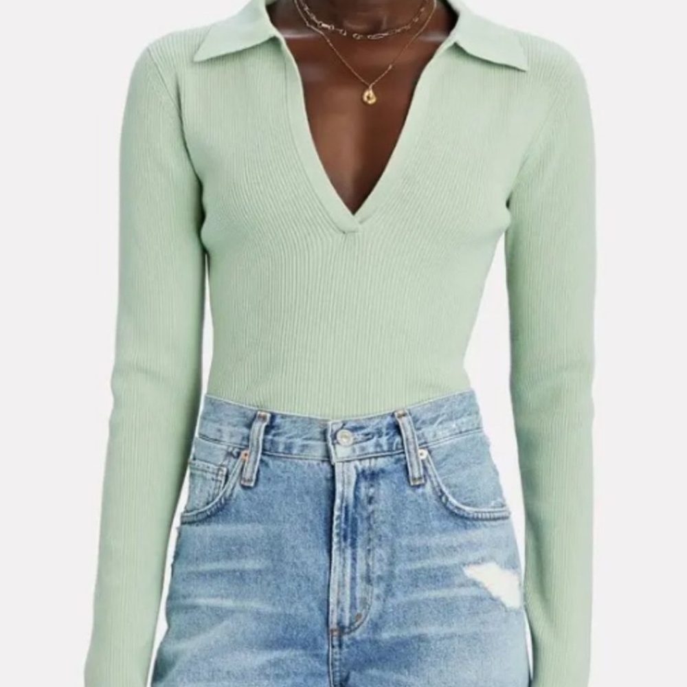Intermix Light Green Nina Knit Polo Top